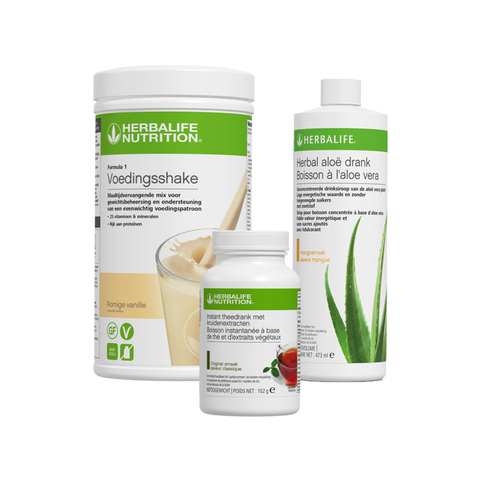 Ideaal Ontbijt combi pakket - Formula 1 romige vanille, Instant theedrank original en Herbal aloë drank mango